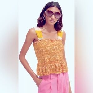 SOLD-Scotch and Soda Smocked Seersucker top! Multi color shoulder ties Size M